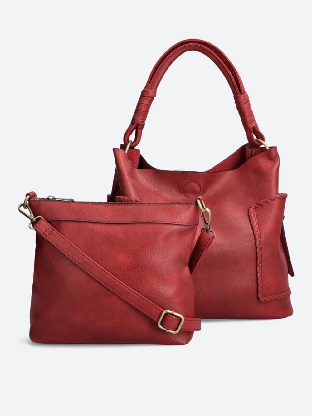 Structured Red Women's Tote with Wrapped Handles set of 2 bags
